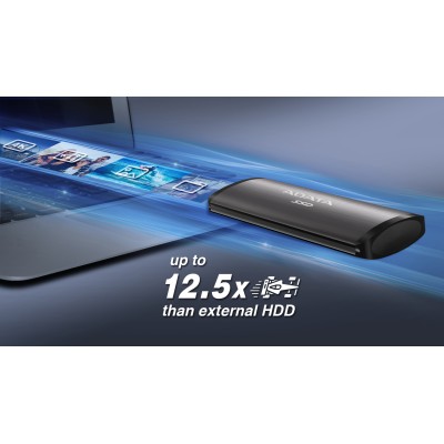 Твердотельный накопитель ADATA External SSD SE760, 256GB, Type-C, USB 3.2 Gen2, R/W 1000/800 MB/s, 122x44x14mm, Black (3 года)