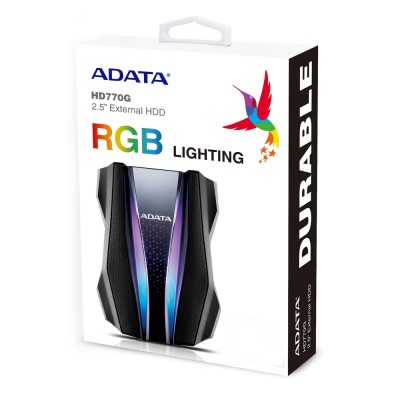 Внешний жесткий диск Portable HDD 1TB ADATA HD770G (Black), USB 3.2 Gen1, IP68, RGB lighting, 139x98x26mm, 270g /3 года/