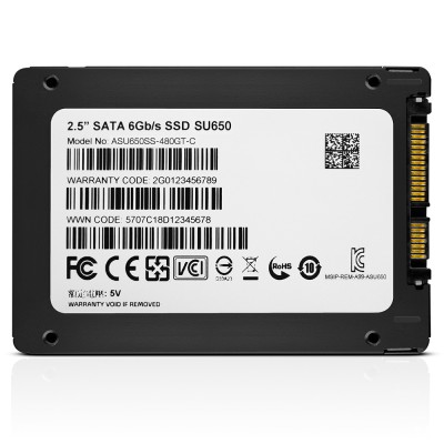 Твердотельный накопитель ADATA SSD Ultimate SU650, 480GB, 2.5" 7mm, SATA3, 3D TLC, R/W 520/450MB/s, IOPs 40 000/75 000, TBW 280, DWPD 0.5 (3 года)