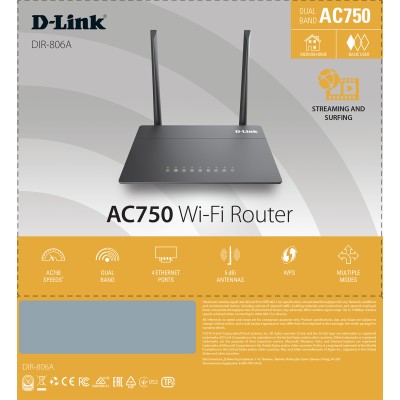 маршрутизатор DIR-806A/RU Wireless AC750 Dual-band Router with 1 10/100Base-TX WAN port D-Link