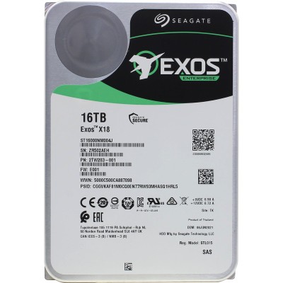 Жесткий диск HDD Seagate SAS 16Tb Exos X18 12Gb/s 7200 256Mb 1 year warranty