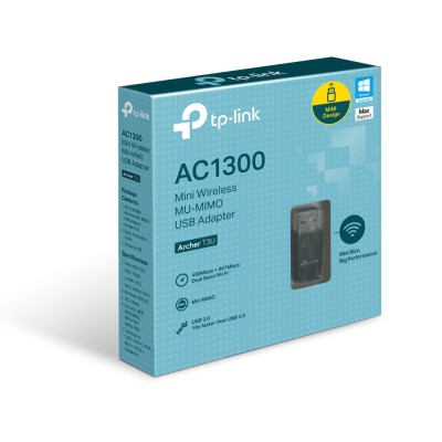 Адаптер Wi-Fi AC1300 Mini Wireless MU-MIMO USB Adapter，Mini Size, 867Mbps at 5GHz + 400Mbps at 2.4GHz, USB 3.0
